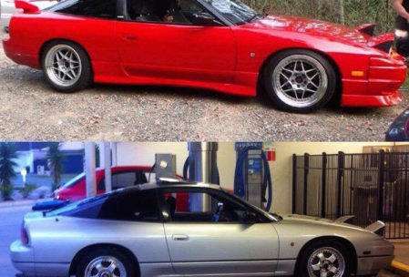 Nissan 180sx kouki in red with dish wheels side
